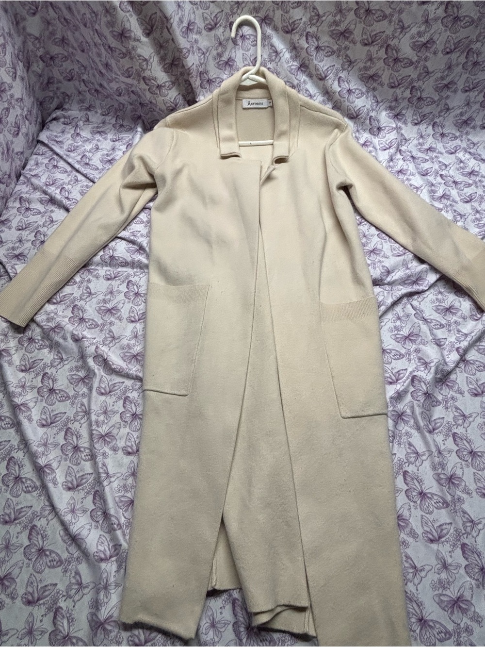 ⚛️Anrabess Cream Long Open-Front Sweater Trench Coat